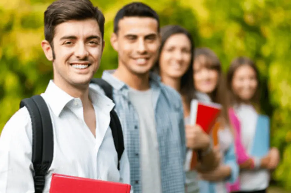 Smiling international students on a Canadian campus