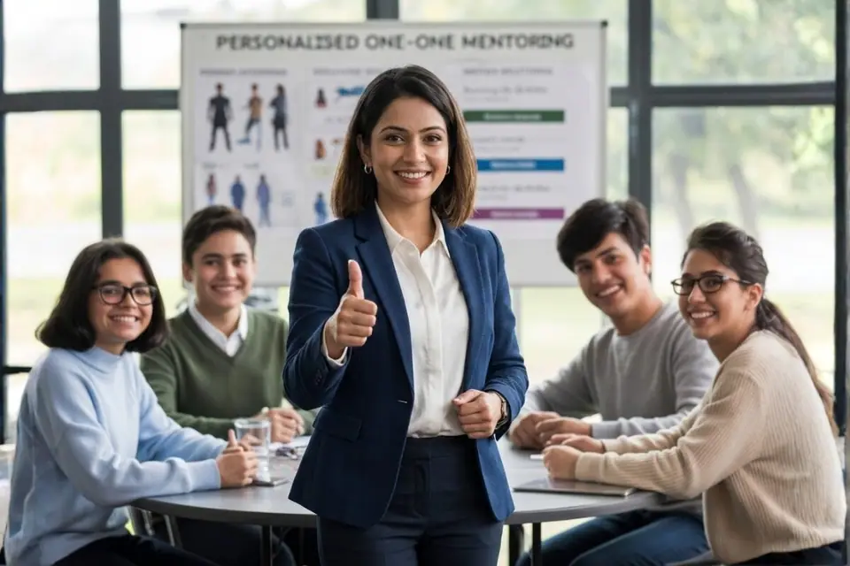 Career counsellor with a group of students