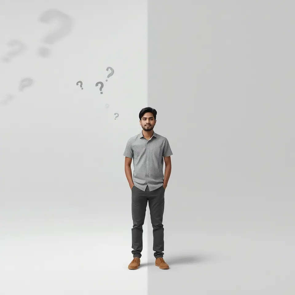 Student standing thoughtfully, facing a choice of paths