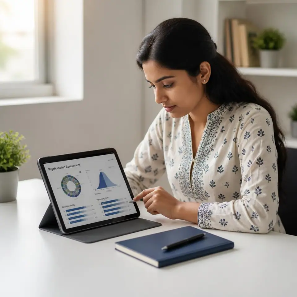 Student taking a psychometric assessment on a tablet