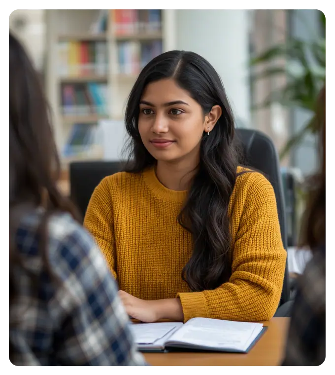 Student in a one-on-one career counselling session