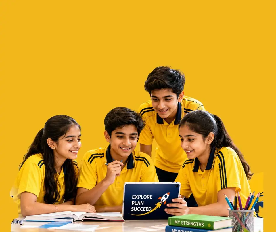 Young students exploring career options together