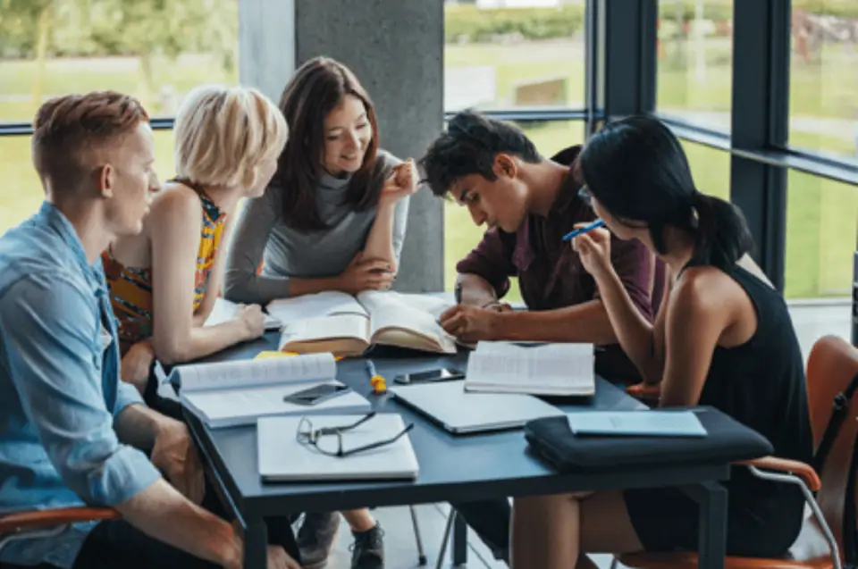 Students studying together at a table